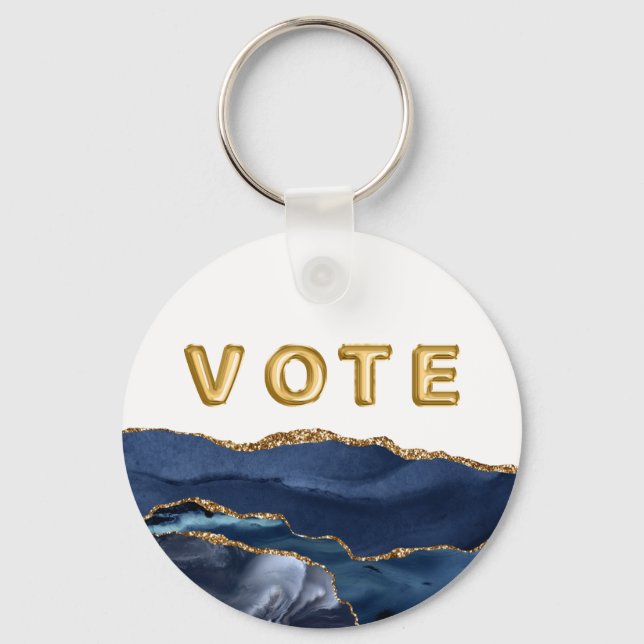 Patriotic Blue Gold Agate Vote Schlüsselanhänger (Vorderseite)