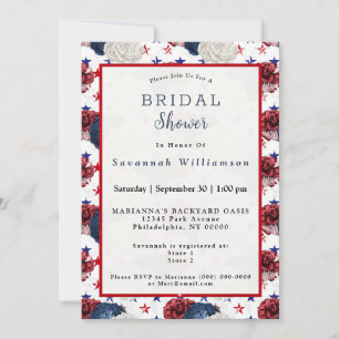 Patriotic Blue Red Star Rose Bouquet Brautparty Einladung
