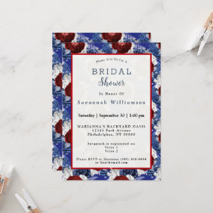 Patriotic Blue Rote Rose Bouquet Brautparty Einladung