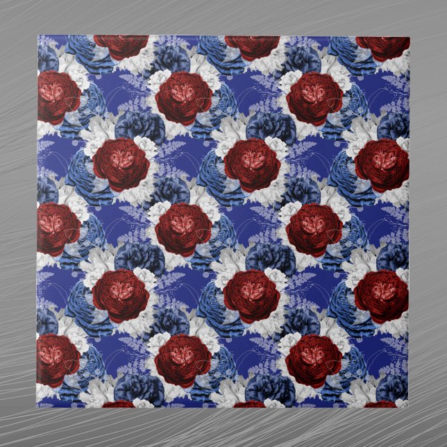 Patriotic Blue Rote Rose Bouquet Fliese (Von Creator hochgeladen)