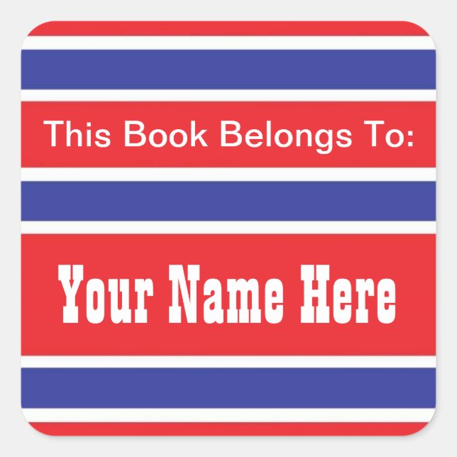Patriotic Book Ownership Label Square Sticker (Vorderseite)