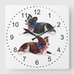 Patriotic Border Collies Quadratische Wanduhr