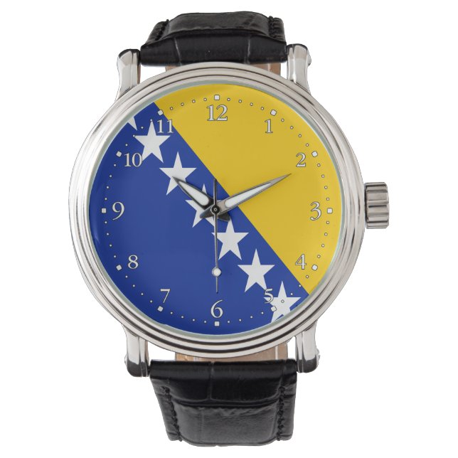 Patriotic Bosnien-Herzegowina Flag Wrist Watch Armbanduhr (Vorderseite)