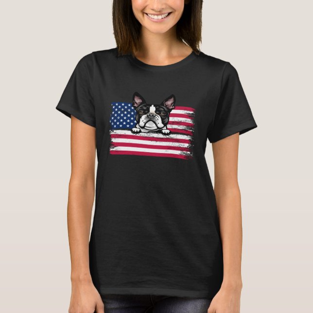 Patriotic Boston Terrier American Flag Dog T-Shirt (Vorderseite)
