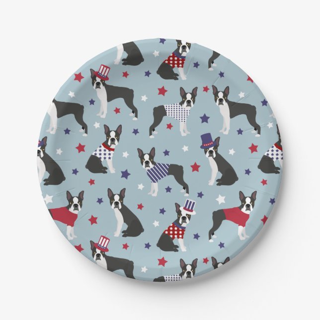 Patriotic Boston Terrier Dog Pappteller (Vorderseite)