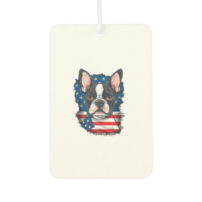 Patriotic Boston Terrier Doppy Puppy American Flag Autolufterfrischer (Vorderseite)
