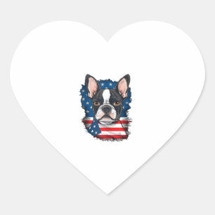Patriotic Boston Terrier Doppy Puppy American Flag Herz-Aufkleber