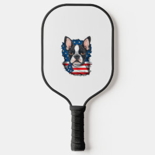 Patriotic Boston Terrier Doppy Puppy American Flag Pickleball Schläger