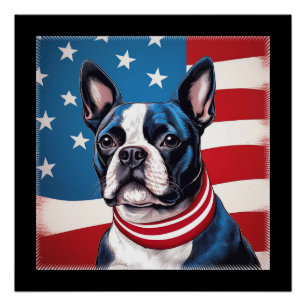 Patriotic Boston Terrier mit amerikanischer Flagge Poster