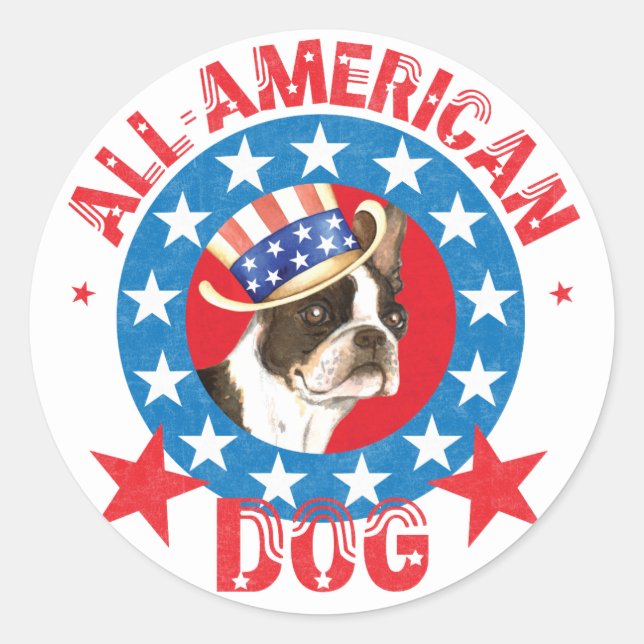 Patriotic Boston Terrier Runder Aufkleber (Vorderseite)