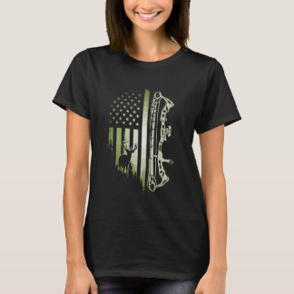 Patriotic Bowhunting USA Flag Bow Archery Deer Hun T-Shirt