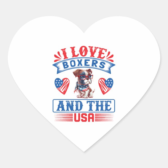 Patriotic Boxer Dog Herz-Aufkleber (Vorderseite)