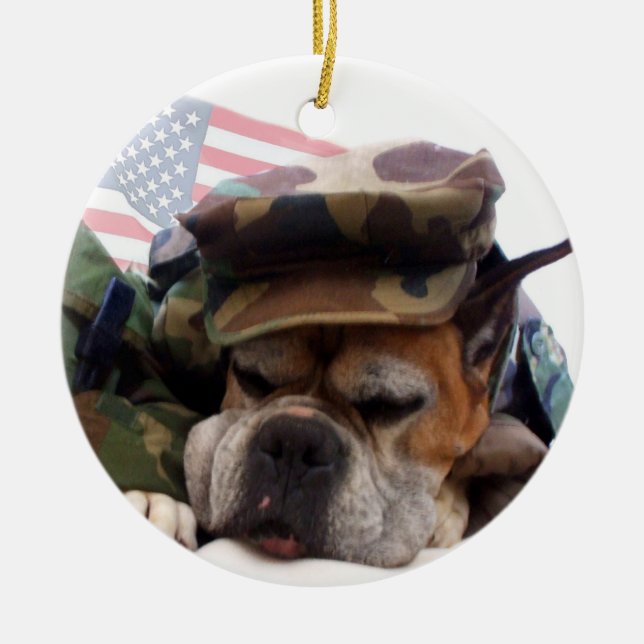 Patriotic Boxer Hundeschmuck Keramikornament (Vorne)