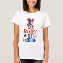 Patriotic Boxer Ruff White & Blue T-Shirt