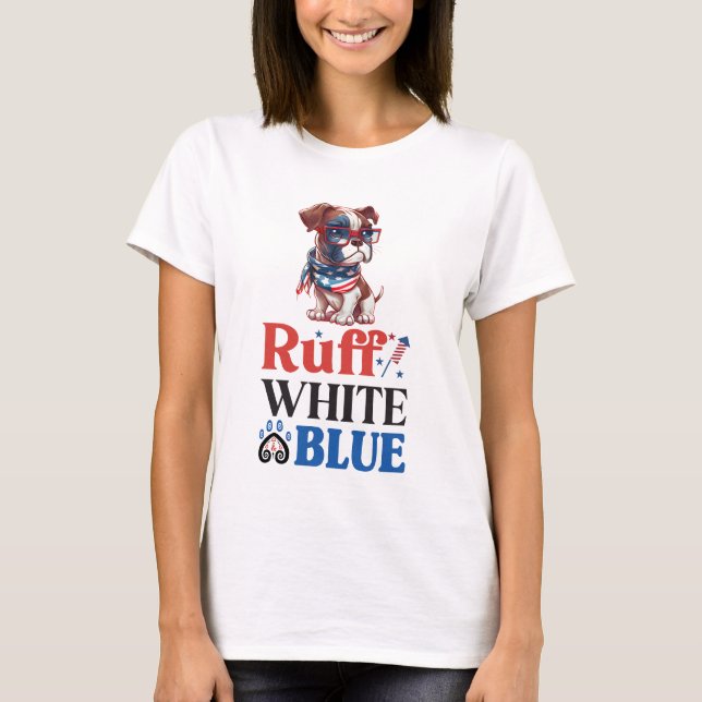 Patriotic Boxer Ruff White & Blue T-Shirt (Vorderseite)