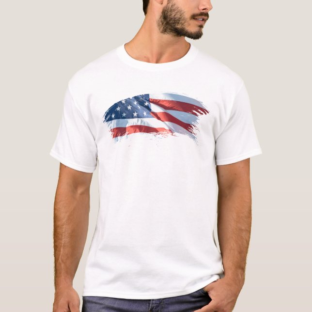 Patriotic Brush Stroke American Flag T-Shirt (Vorderseite)