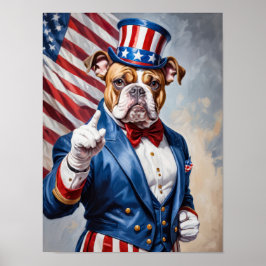 Patriotic Bulldog in Uncle Sam Pose Poster