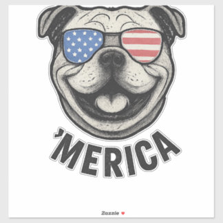 Patriotic Bulldog 'MERICA � USA Flag Sunglasses De Aufkleber