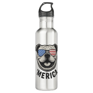 Patriotic Bulldog 'MERICA � USA Flag Sunglasses De Edelstahlflasche
