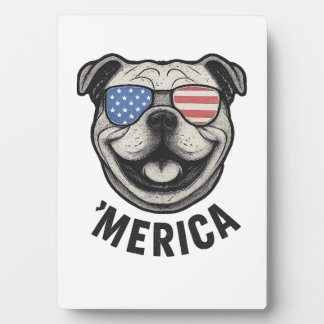 Patriotic Bulldog 'MERICA � USA Flag Sunglasses De Fotoplatte