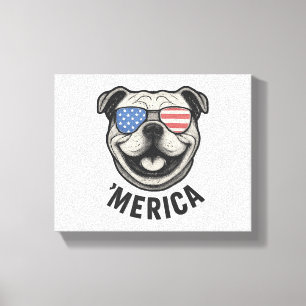 Patriotic Bulldog 'MERICA - USA Flag Sunglasses De Leinwanddruck