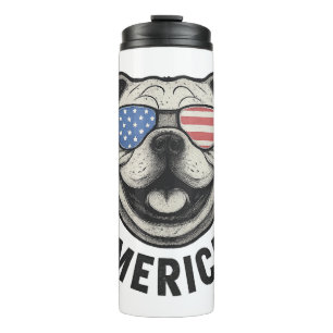 Patriotic Bulldog 'MERICA - USA Flag Sunglasses De Thermosbecher