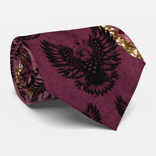 Patriotic Burgundy Red American Flag Bald Eagle Krawatte (Gerollt)