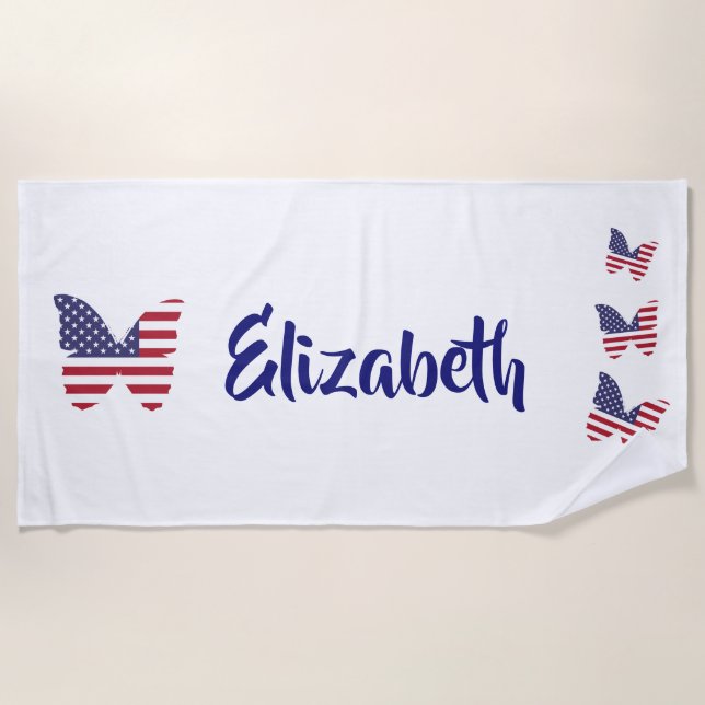 Patriotic Butterfly American Flag USA Butterfliege Strandtuch (Vorderseite)
