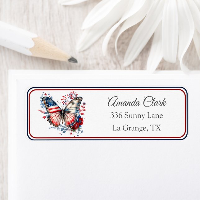 Patriotic Butterfly USA Flag-Adressetikett (Insitu)