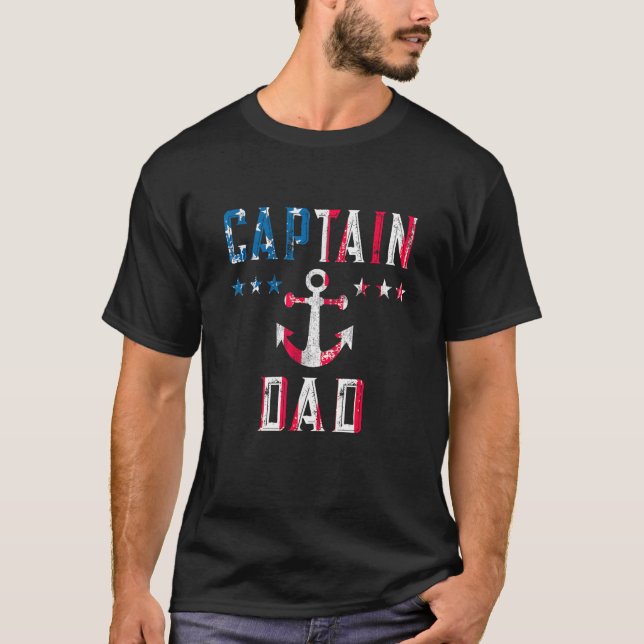Patriotic Captain Vater American Flag Boat Eigentü T-Shirt (Vorderseite)