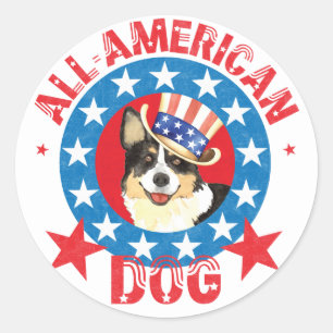 Patriotic Cardigan Welsh Corgi Runder Aufkleber
