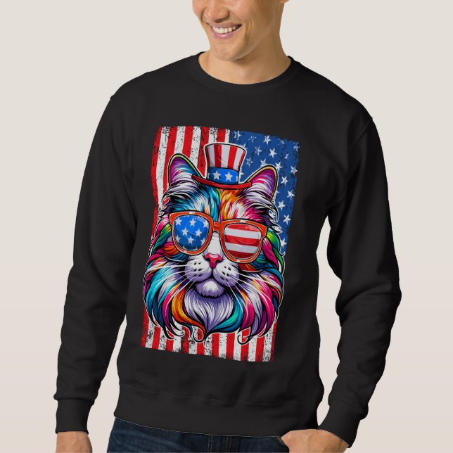 PATRIOTIC CAT AMERICAN FLAG FUNNY 4. JULI SWEATSHIRT (Vorderseite)