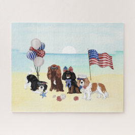 Patriotic Cavalier King Charles Spaniels Beach