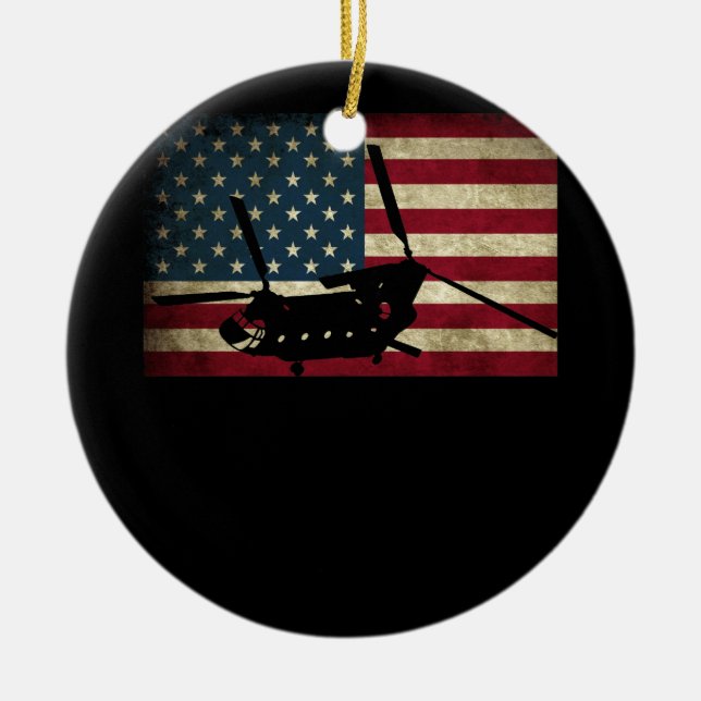 Patriotic CH-47 Chinook Helicopter American Flag Keramik Ornament (Vorne)