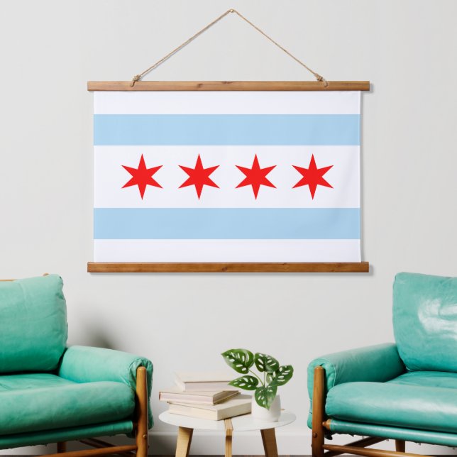 Patriotic Chicago Tapestry, Chicago Flag Wandteppich Mit Holzrahmen (Wohnzimmer)
