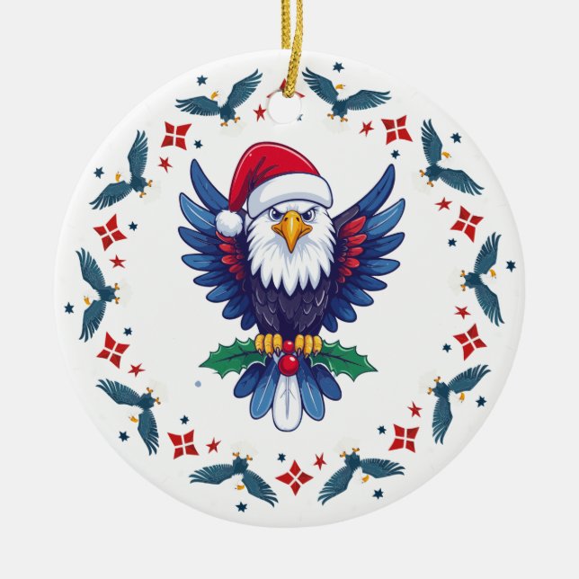 Patriotic Christmas American Bold Eagle Keramik Ornament (Vorne)