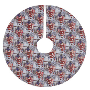 Patriotic Christmas Santa Holding American Flag Polyester Weihnachtsbaumdecke
