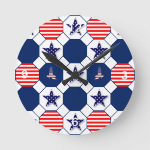 Patriotic Clock with Numbers Runde Wanduhr