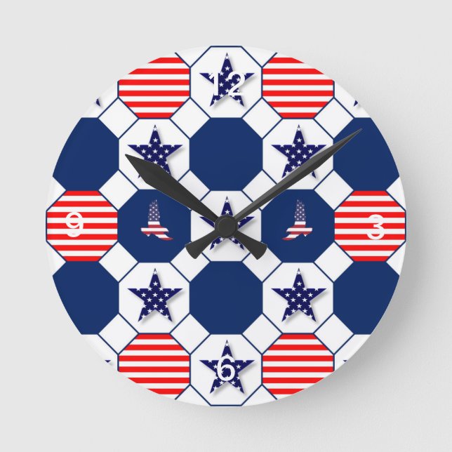 Patriotic Clock with Numbers Runde Wanduhr (Vorderseite)