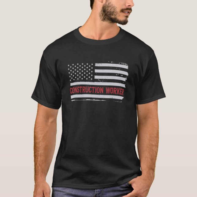 Patriotic Construction Worker USA Flag Handwerker  T-Shirt (Vorderseite)