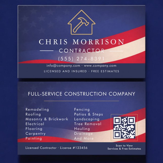 Patriotic Contractor Construction QR Code Visitenkarte (Von Creator hochgeladen)