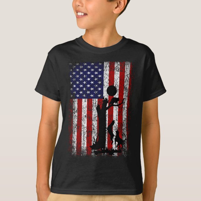 Patriotic Coon Hunting Hunde American Flag T-Shirt (Vorderseite)