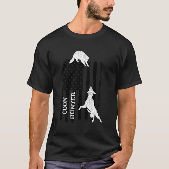 Patriotic Coon Hunting Hunde American Flag T-Shirt (Vorderseite)