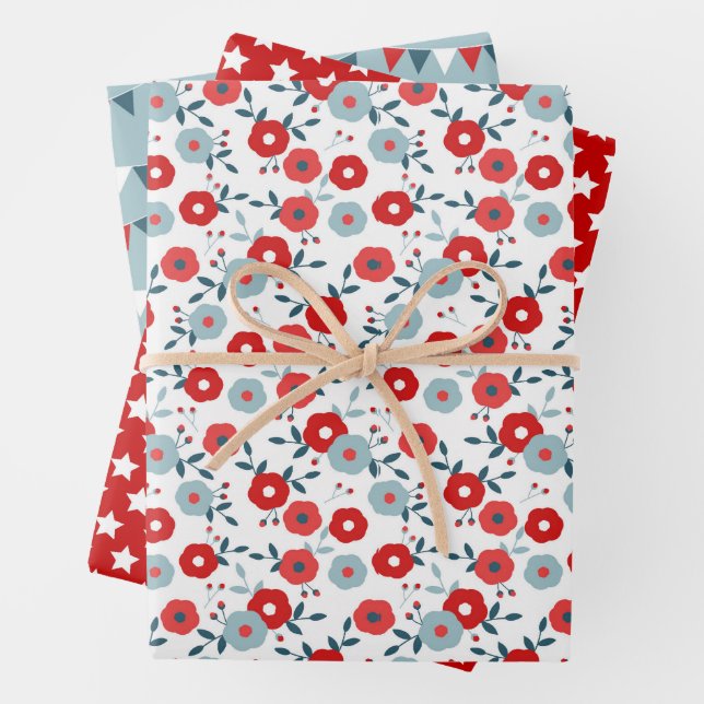Patriotic Coordinating Print Wrapping Paper Sheets Geschenkpapier Set (Beispiel)