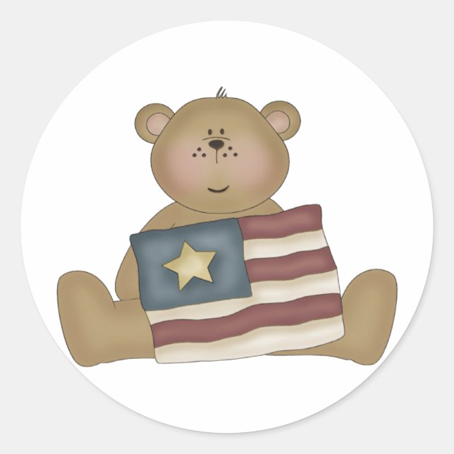 Patriotic Country Teddy Bear Runder Aufkleber (Vorderseite)