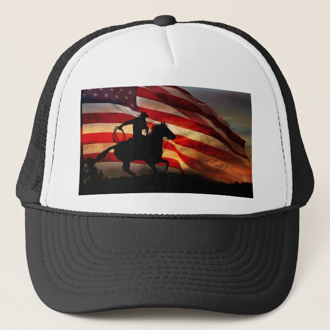Patriotic Cowboy Country Western Roper Horse Truckerkappe (Vorderseite)