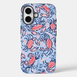 Patriotic Crabs Stars Blue Red iPhone 16 Hülle