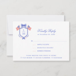 Patriotic Crest with Flags| Monogram Wedding RSVP Karte