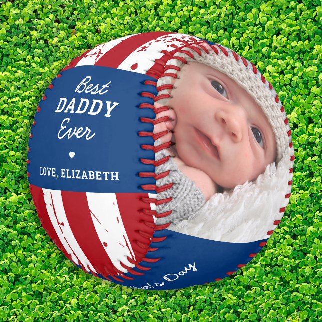 Patriotic DADDY Happy Vatertag Custom 2 Foto Baseball (Von Creator hochgeladen)