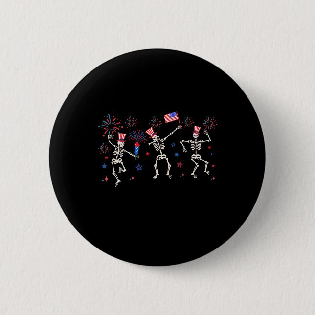 Patriotic Dancing Skeletts Funny Amerikanische Una Button (Vorderseite)